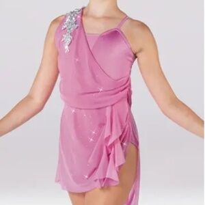 Weissman Crystal Draped Cascade Dance Dress + Gems throughout mesh